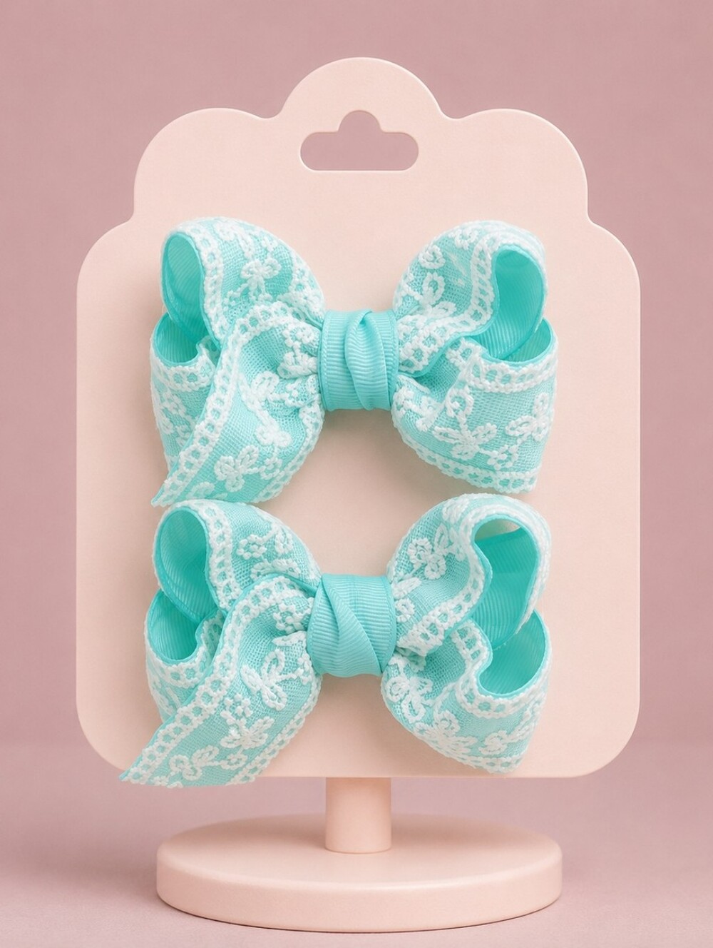 Handmade Turquoise Lace Bow Hair Clips for Girls Set Of 2🎀✨